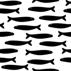  Seamless pattern: silhouette of a school of fish on a white background. vector. illustration