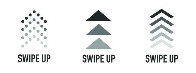 Swipe up icon set isolated for stories design blogger. Swipe up buttons set for social media. Arrow up.