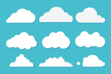 White clouds set on blue sky background. Vector illustration