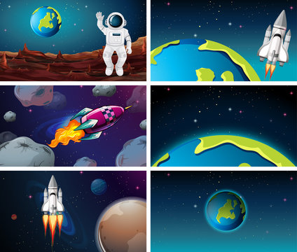Various space scenes with earth