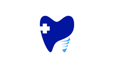 Dental Health Care Logo Design Featuring a Tooth with a Plus Sign and Implant