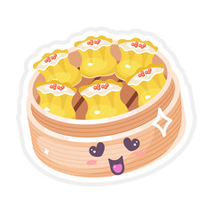 Chinese dim sum cute kawaii vector characters set. Asian dish with smiling face. Eastern traditional cuisine. Dumpling with caviar. Funny emoji, emoticon. Isolated cartoon color illustration