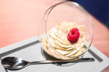 Whipped cream mixture of salty caramel, vanilla pudding or Italian mascarpone cheese flavoured with...