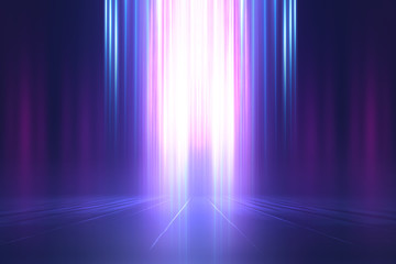Empty dark abstract background. Background of an empty show scene. Glow of neon lights on an empty...