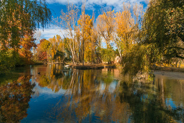 Autumn view of Fonti del Clitunno, a fairytale place, an oasis of peace to visit absolutely. The Fonti del Clitunno, is a real piece of paradise in the heart of Umbria between Spoleto and Foligno