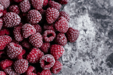 Raspberries, frozen raspberries, berries covered with hoarfrost. Background.Raspberry Background