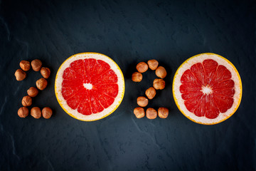 Healthy holidays food and diet. New year's 2020 decisions about a healthy lifestyle.