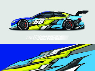 Fototapeta premium Race car wrap designs. Abstract racing and sport background for racing livery or daily use car vinyl sticker. Full vector eps 10.