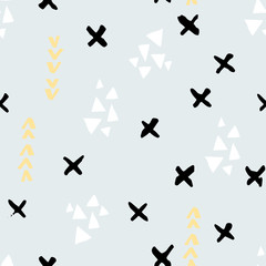 Fototapeta premium Vector seamless pattern with geometric brush strokes elements. Memphis geometric outline trendy modern style. 
