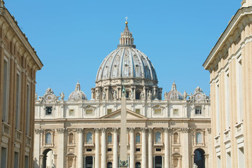 St. Peter Basilica from Via della Conciliazione Avenue, Rome.