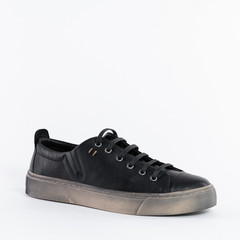 Classic Low Black Womens Leather Sneakers with Laces
