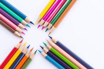 Crayon colorful sort square shape top view close up