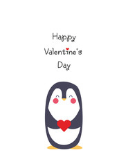 Valentinskarte - Happy Valentine's Day, Süßer Pinguin hält Herz