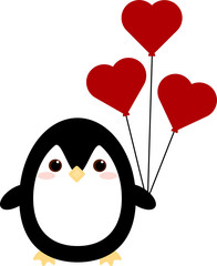 This is penguin and heart shaped balls. Vector cute illustration