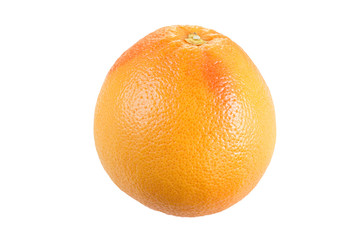 Close-up of a whole ripe pink grapefruit (Citrus paradisi), isolated on white background.