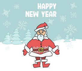 Santa in the forest new year poster. vector