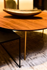 wooden table and chairs and golden details, inner decoration