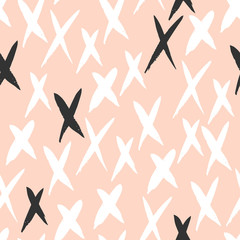 Vector seamless pattern with geometric brush strokes elements. Memphis geometric outline trendy modern style. 