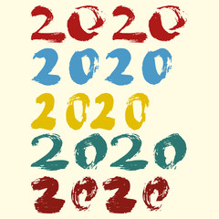 2020. Hand drawn brush lettering. Happy new year banner on white background. Vector calligraphy illustration.