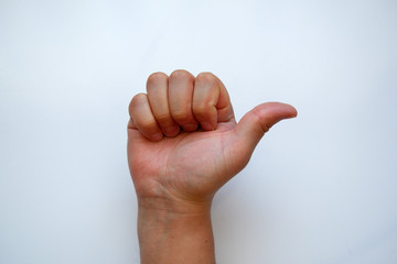 White Male Hand Shows like sign on White Background