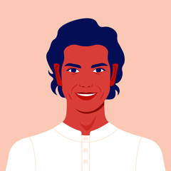 Portrait of a happy guy. Avatar of a smiling young man. Vector flat illustration