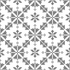 Cross-stitch, embroidery. Black and white seamless decorative pattern. Ornamented background for wallpaper, textile.