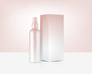 Spray Bottle Mock up Realistic Rose Gold Cosmetic and Box for Skincare Product Background Illustration. Health Care and Medical Concept Design.
