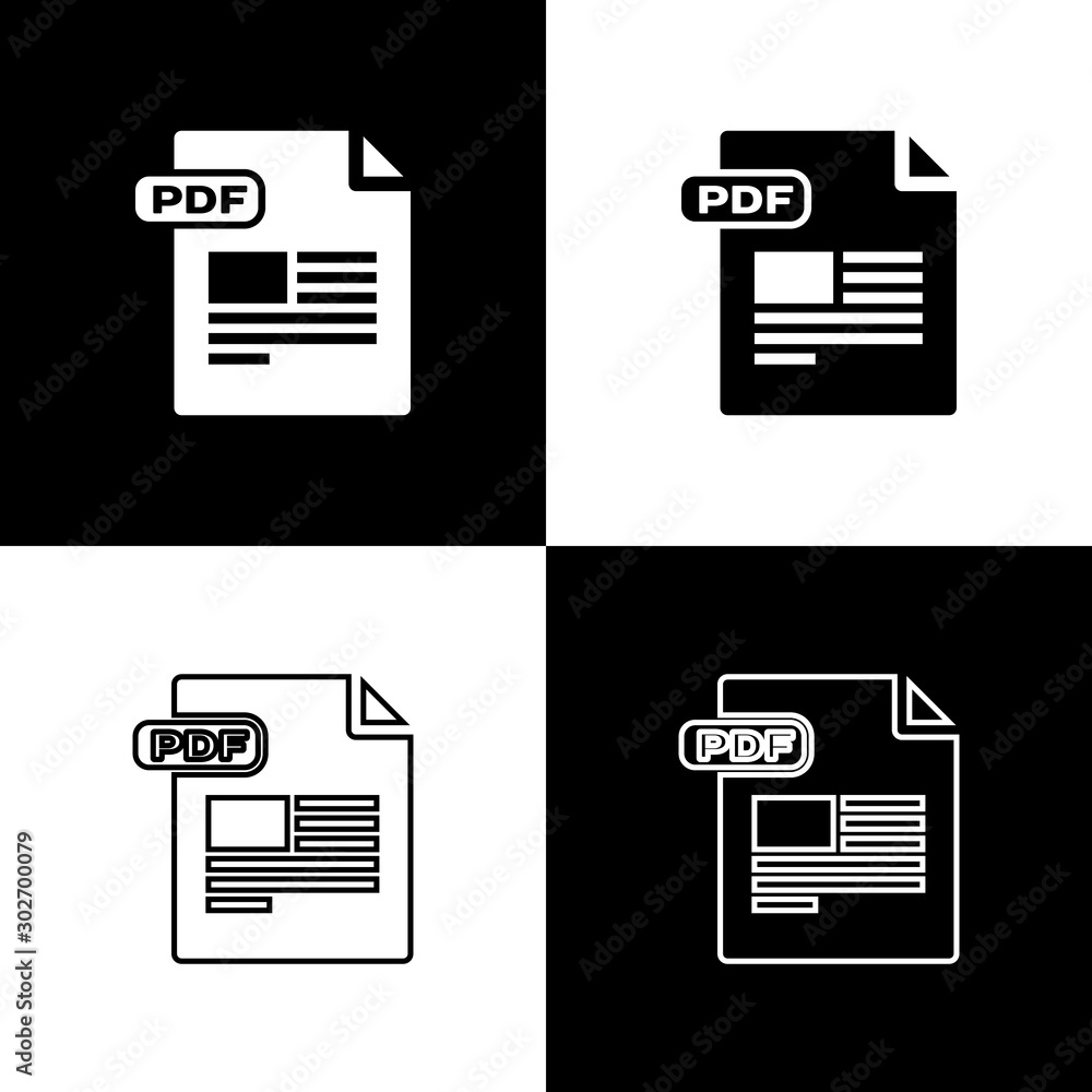 Fototapete Set PDF file document. Download pdf button icon isolated on black and white background. PDF file symbol. Vector Illustration