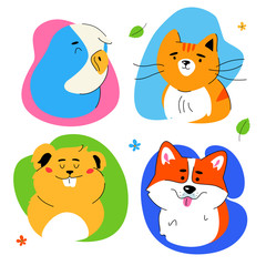 Cute pets portraits - modern flat design style set of characters