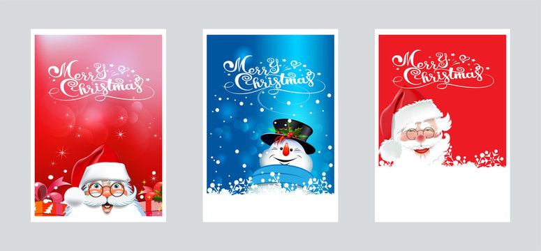 Christmas cards for your design. Three images with Santa Claus and snowman for Christmas and New year decoration