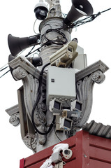 Very tight placement of surveillance cameras, emergency warning devices and traffic control cameras. Big brother is watching you.