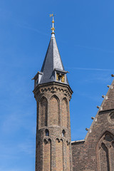 Fragments of Ridderzaal (Hall of Knights, XIII century) in Binnenhof (Inner court) - 13th century complex of buildings in the city center of Den Haag (The Hague). Netherlands.