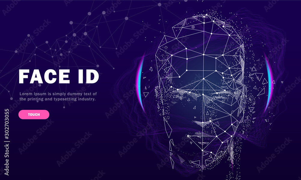 Poster face id technology. trendy innovations face systems. innovations systems identifications and develop