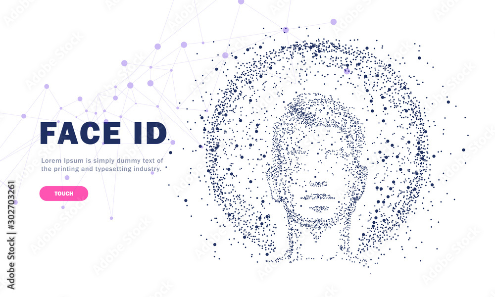 Poster face id technology. trendy innovations face systems. innovations systems identifications and develop
