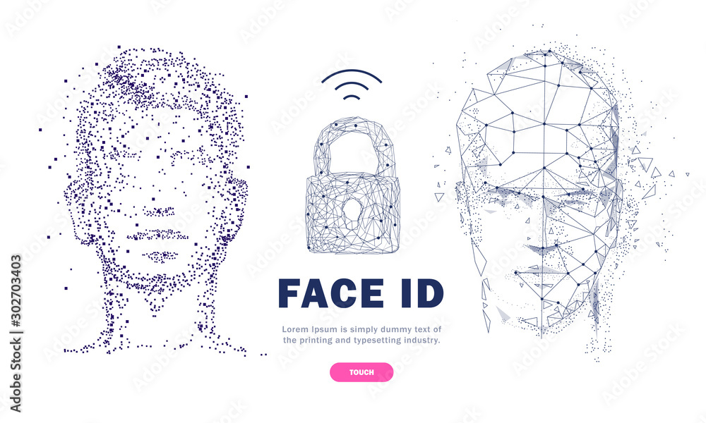 Poster face id technology. trendy innovations face systems. innovations systems identifications and develop