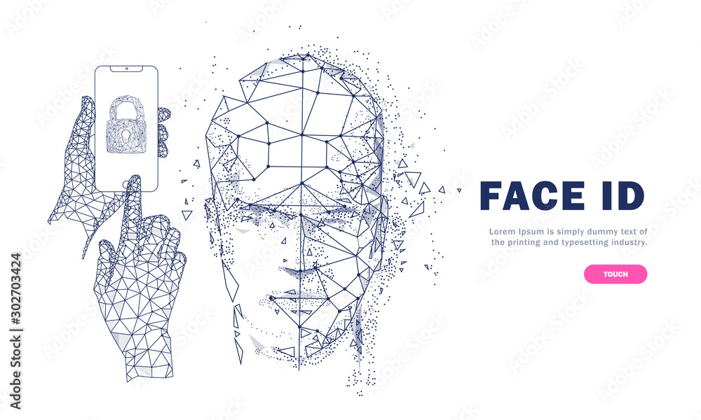 Poster face id technology. trendy innovations face systems. innovations systems identifications and develop