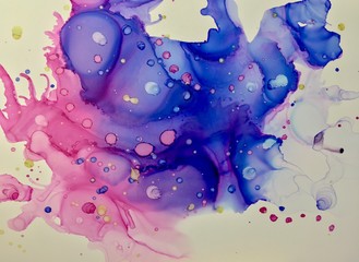 Pink and Blue Messy Ink Art for Background, Backdrops, Wallpaper