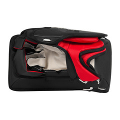 Naklejka premium Black and white ice hockey goalie blocker isolated on white background.