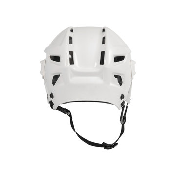 White plastic hockey helmet isolated on white.