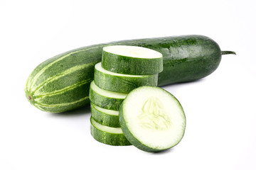Fresh cucumber, chopped cucumber, salad ingredient,isolated on white background.