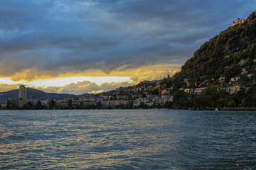 Beautiful view of Lake Geneva near the city of Montreux, Switzerland