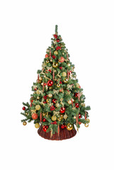 Christmas tree in brown basket on white background