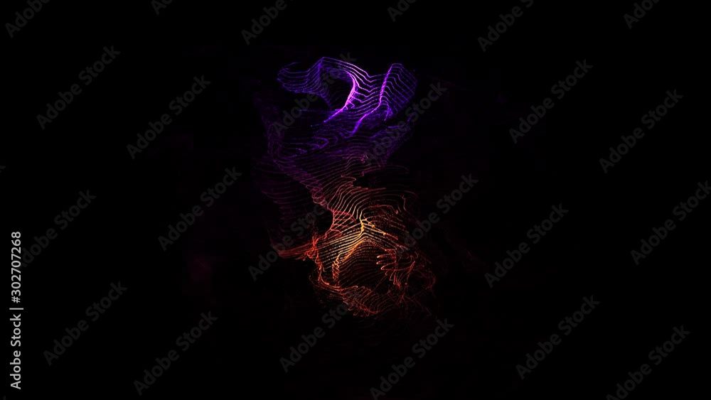 Poster colored dots moving in space creating shape. animation. abstract animation of moving multicolored do
