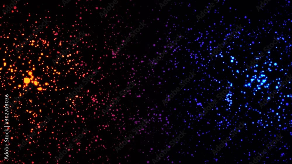 Poster neon colored dots moving in space. animation. abstract animation of moving colored neon dots on a bl