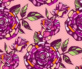 Seamless floral pattern with roses hand drawing decorative background. Vector Illustration. Print for textile, cloth, wallpaper, scrapbooking