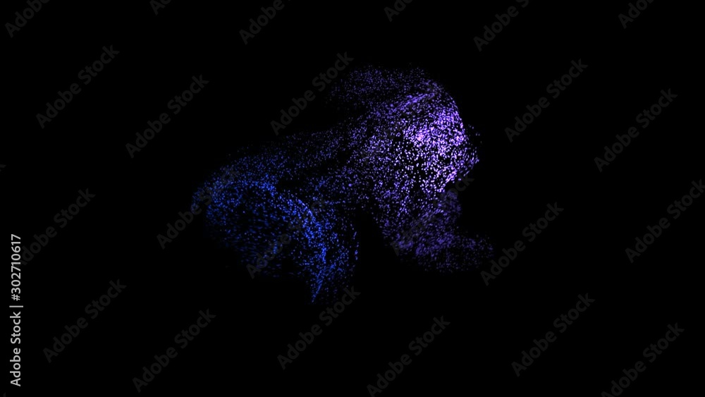 Poster colored dots moving in space creating shape. animation. abstract animation of moving multicolored do