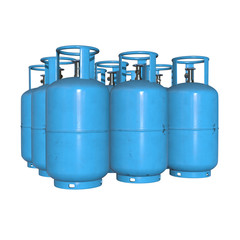 Gas cylinder lpg tank gas-bottle. Propane gas-cylinder balloon. Cylindrical container with liquefied compressed gases with high pressure and valves 3d render isolated on white background
