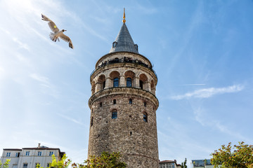 Galata Tower in the blue sky of Istanbul