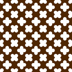 Seamless pattern vector, repeating white plus and multiplied on dark brown background. Trend modern design pattern background.
