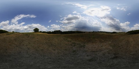 Dark clouds over the fields Spherical HDRI panorama